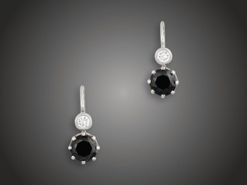Fülbevaló, 585 au, 4 bril. cca. 2,40 ct, 2,7 g