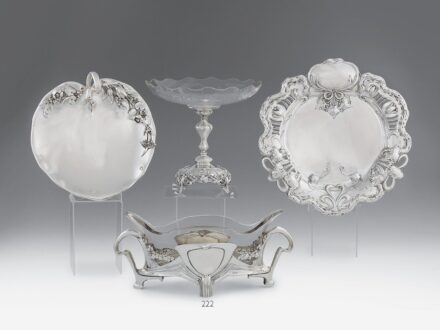 Jugendstil kínálótál, ezüst, 262 g.