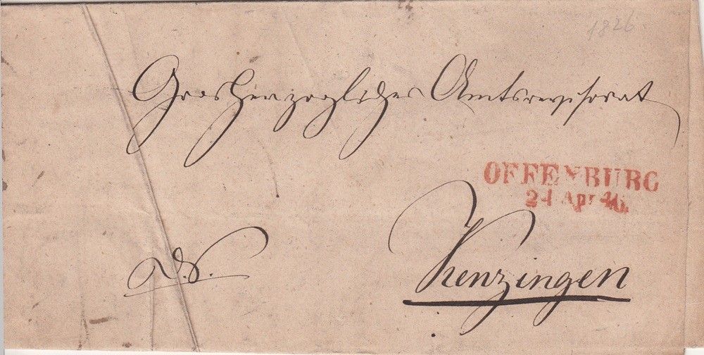 48-1244 1826 Ex offo piros "OFFENBURG" - " Kenzingen"