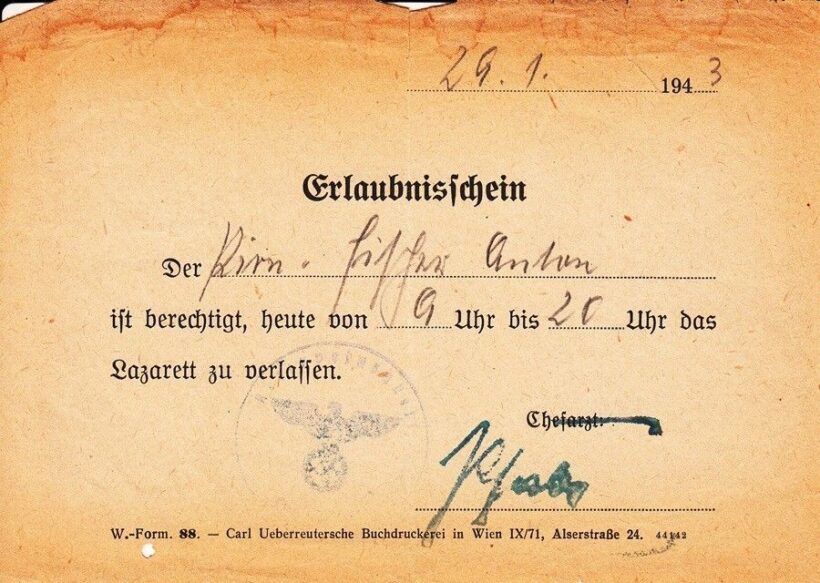 48-1257 1943 Kórházi szabadség jegy