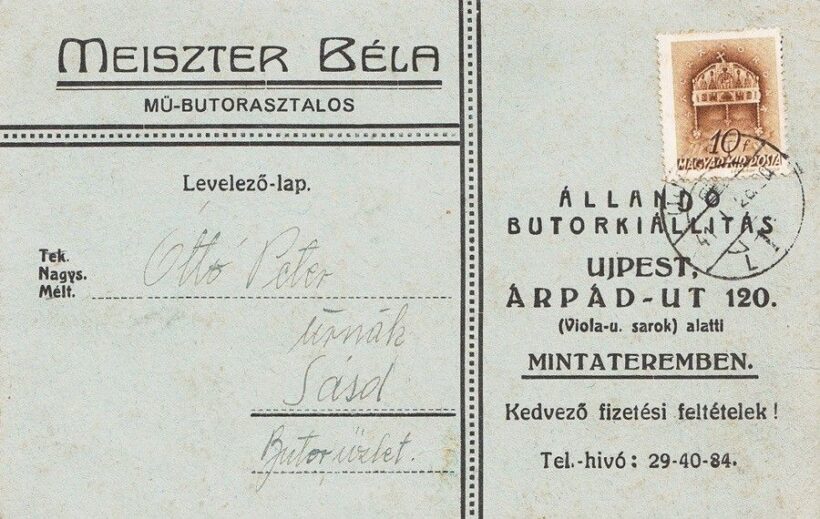 48-30 1941 Meisz Béla műbutor asztalos reklám levelezőlapja