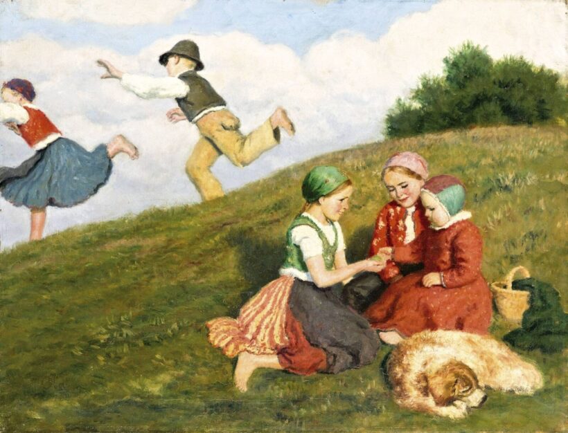 Glatz Oszkár (Budapest, 1872 - 1958) - Domboldalon játszadozó gyermekek, 1940 körül