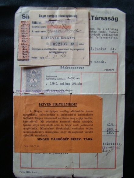 49-994 1941. "SINGER" varrógép számlája