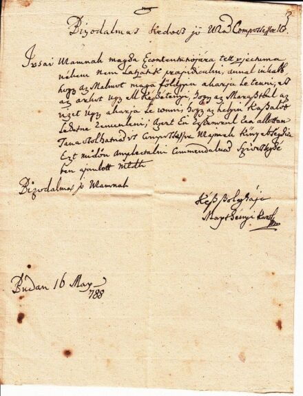 49-763 1788. Magyar nyelvű levél malom építésével és vizével kapcsolatban.
