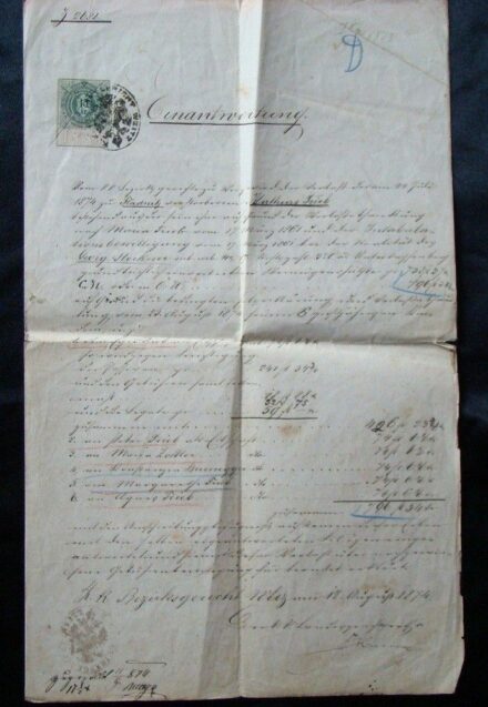 49-791 1886. 15kr okmánybélyeges irat