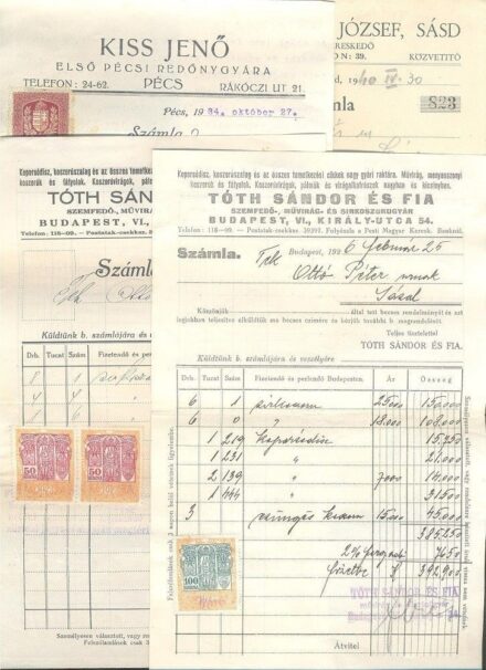 49-319 4 db okmánybélyeges számla.