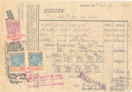 49-321 1924. Okmánybélyeges Jegyzék Kolozs Oblath és Társától.
