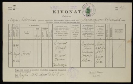 49-323 1940. Keresztelési egyházi kivonat.