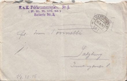 49-1194 1916 K.u.K Feldkanonenregiment Nr.8 levél tartalommal