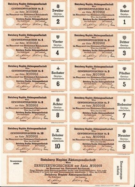 49-1199 Wien 1943. "Steinberg Naphta RT" 10 dbnyreményszelvénye