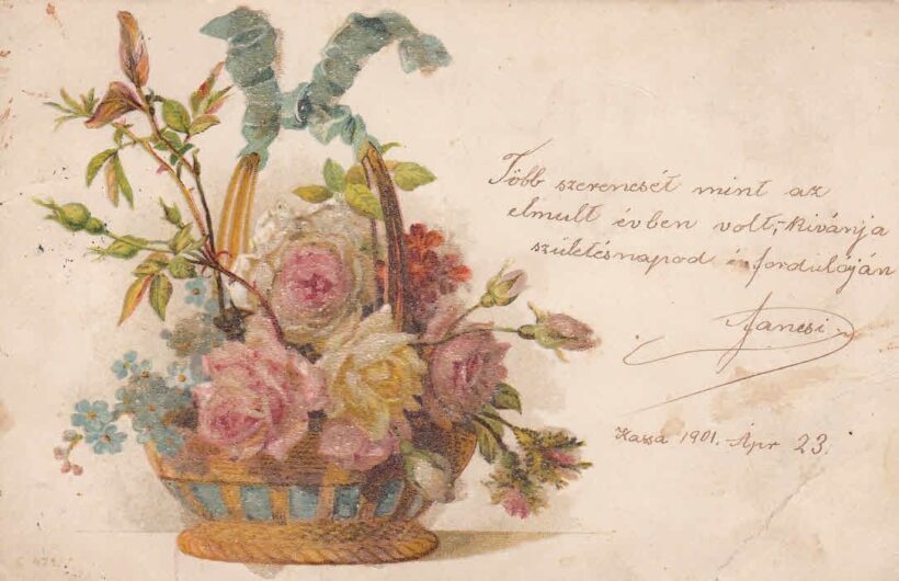 49-1522 Virágcsokor/Dombornyomott képeslap, Kassára küldve