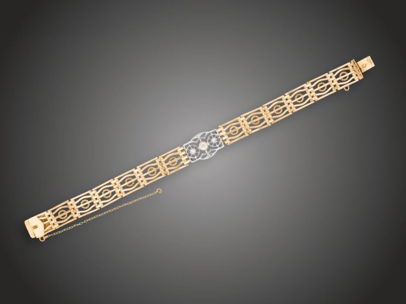 Karkötő, 580 au, 5 bril. cca. 0,35 ct, 20,9 g 