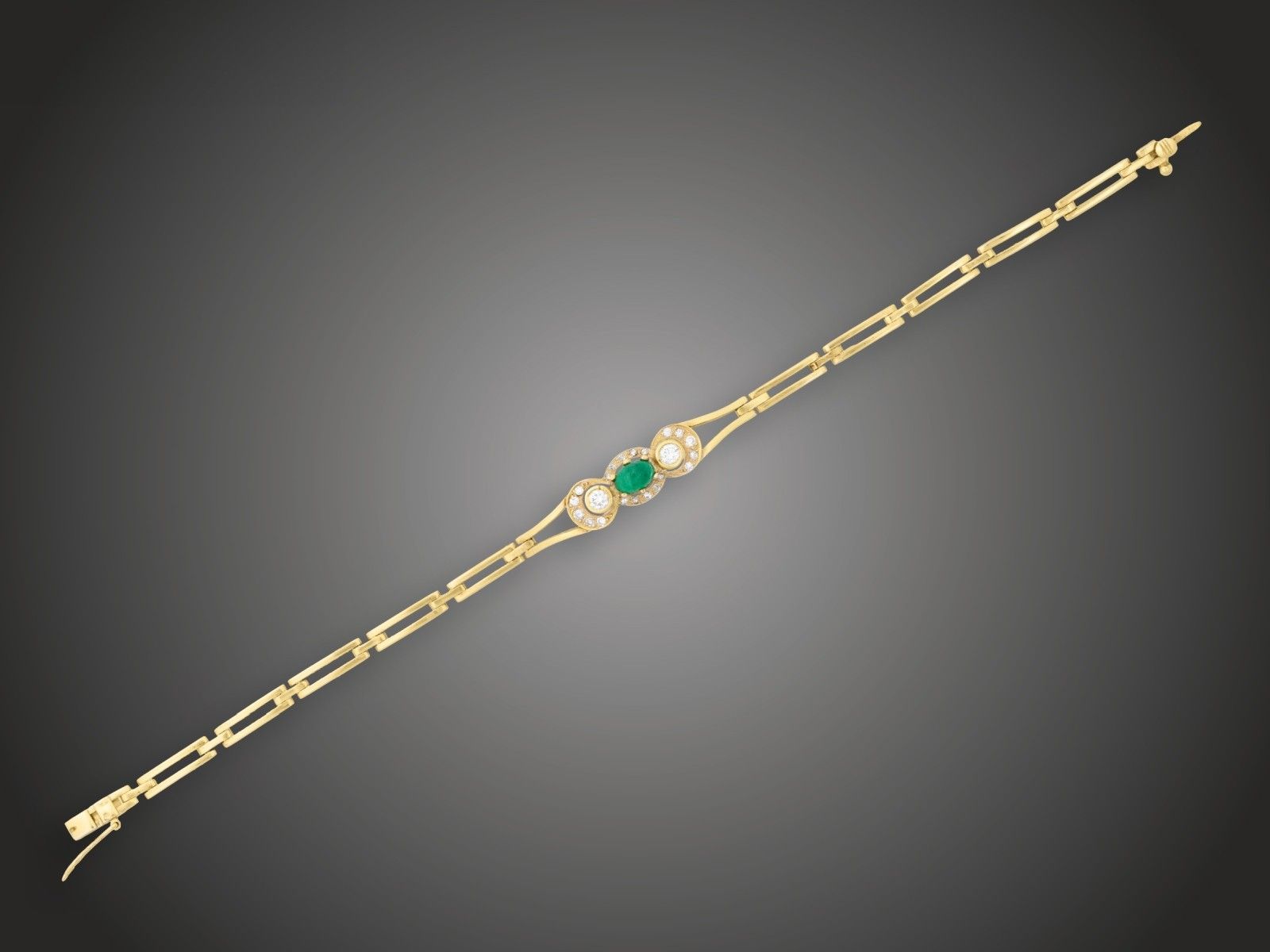 Karkötő, 585 au, smaragd, 22 bril. cca. 0,35 ct, 9,7 g