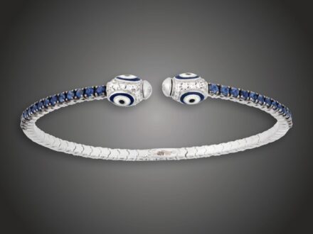 Karék, 750 au, 28 zafír cca. 1,10 ct, 50 bril. cca. 0,40 ct, 16,6 g