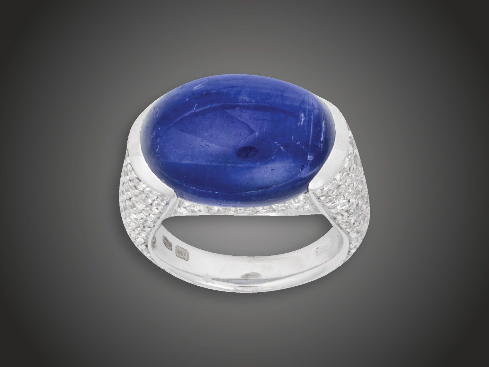 Gyűrű, 750 au, 1 cianit cca. 12,0 ct, 192 bril. cca. 1,0 ct, 8,3 g