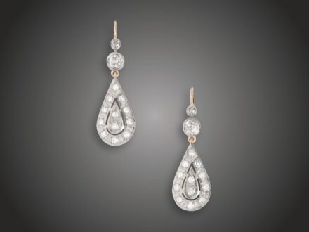 Fülbevaló, 585 au, 28 bril. cca. 1,80 ct, 7,3 g