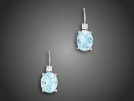 Fülbevaló, 585 au, 2 topáz, 2 bril. cca. 0,15 ct, 4,1 g 
