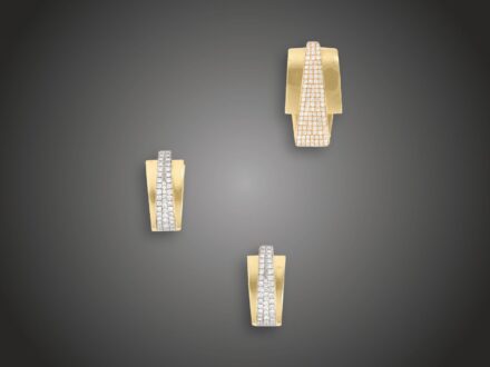 Fülbevaló, függő, 750 au, 121 bril. cca. 1,40 ct, 24,7 g 