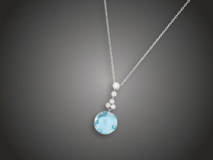Nyakék, 585 au, topáz, 5 bril. cca. 0,30 ct, 5,6 g 