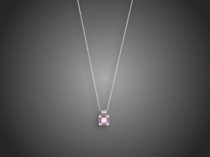 Lánc, függő, 585 au, 8 bril. cca. 0,50 ct, 9 turmalin, 3,3 g 