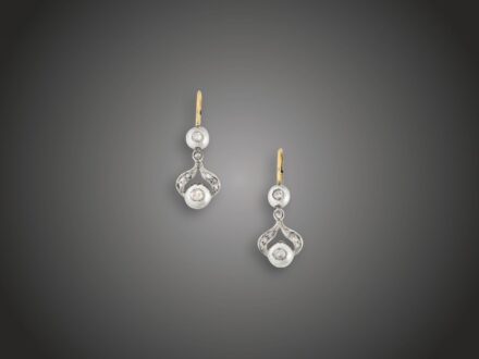 Fülbevaló, 580 au, ag, 18 gyémánt cca. 0,50 ct, 7,5 g 