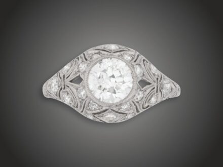 Gyűrű, 950 pt, 21 bril. cca. 1,40 ct, 4,3 g 