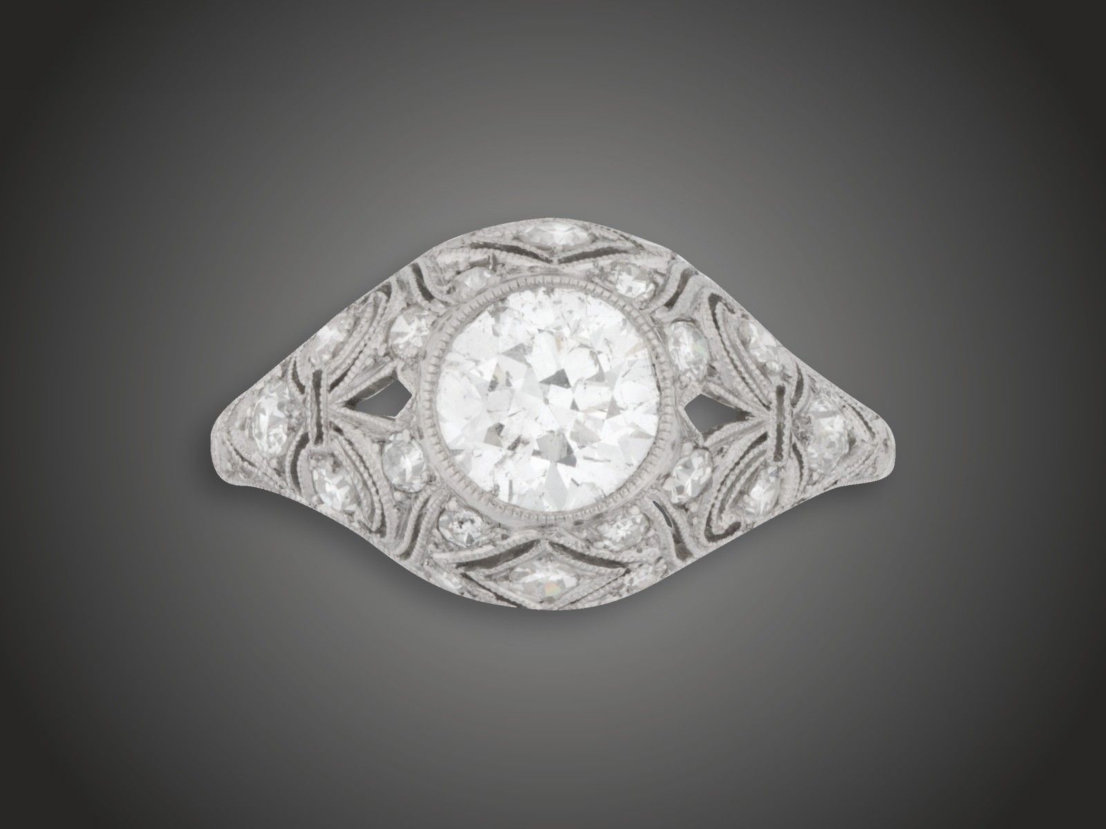 Gyűrű, 950 pt, 21 bril. cca. 1,40 ct, 4,3 g