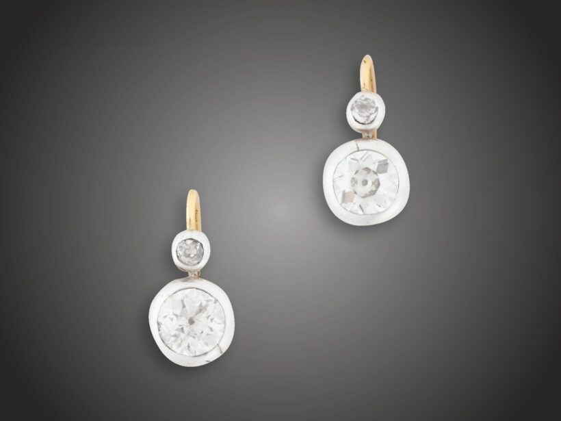 Fülbevaló, 585 au, 4 bril. cca. 2,90 ct, 3,5 g 