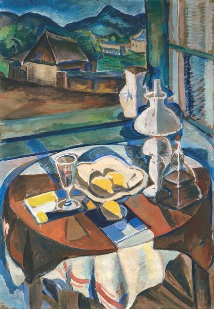 Perlrott Csaba Vilmos (1880-1955) Csendélet falusi házakkal, 1928