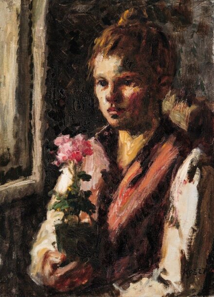 Koszta József (1861-1949) Lány muskátlival, 1930-as évek