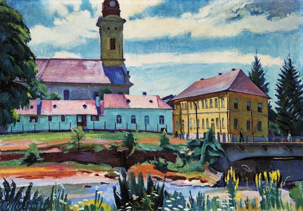 Ziffer Sándor (1880-1962) Zazar-part a református templommal