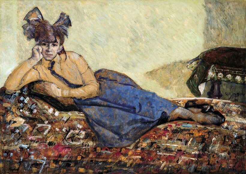Scheiber Hugó (1873-1950) Fekvő lány masnival, 1910-es évek eleje