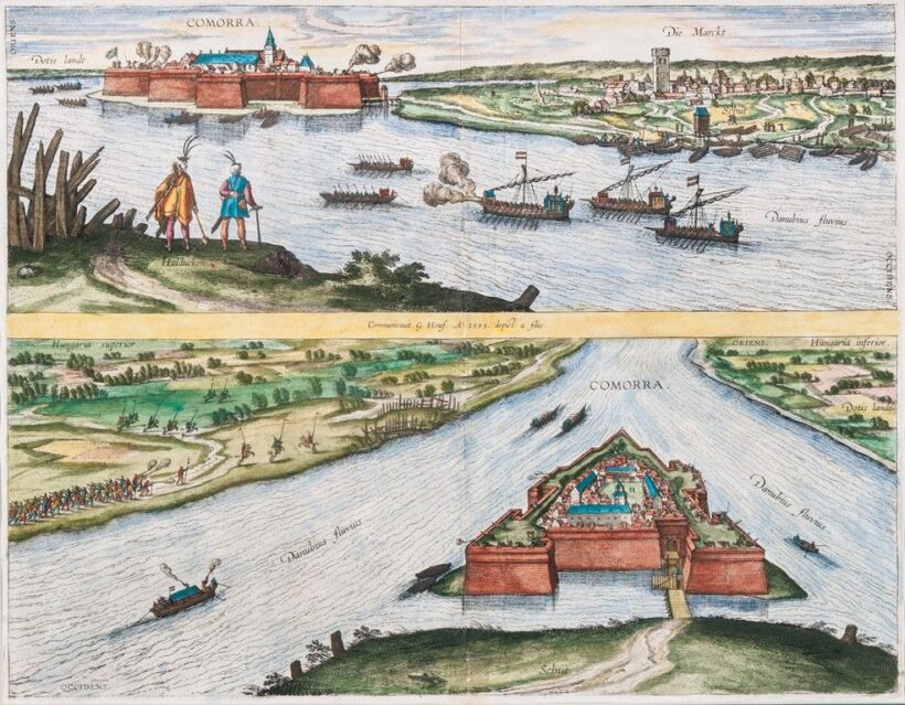 Houfnagel, Georg (1542-1600): Komárom látképe, 1595