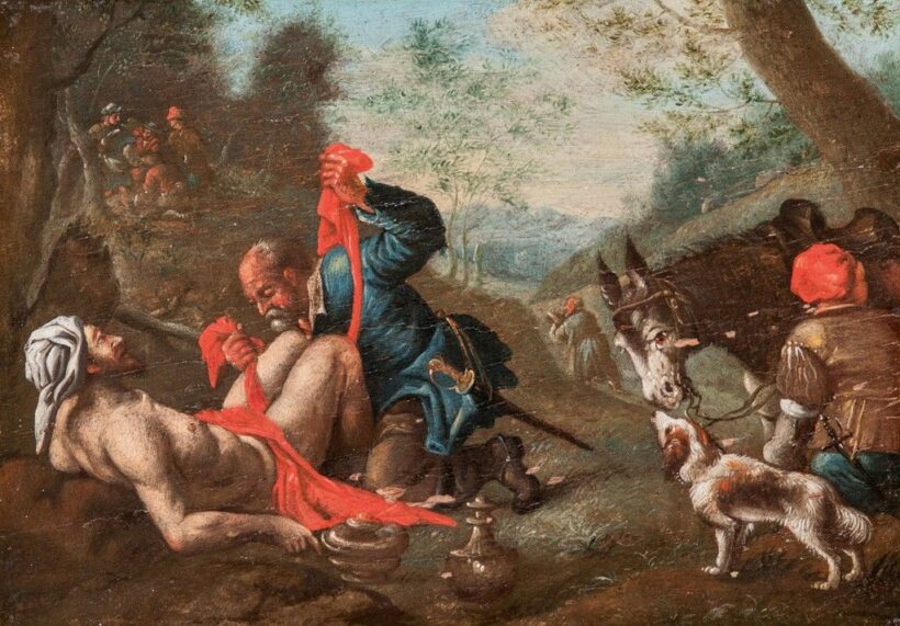 Teniers, David (Antwerpen, 1610-1690) után, 1700 körül: Az irgalmas szamaritánus