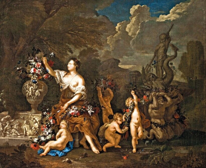 Opstal ifj., Kaspar Jacob van (1654 - 1717) -nak tulajdonítva: Flóra virágfüzéres puttókkal