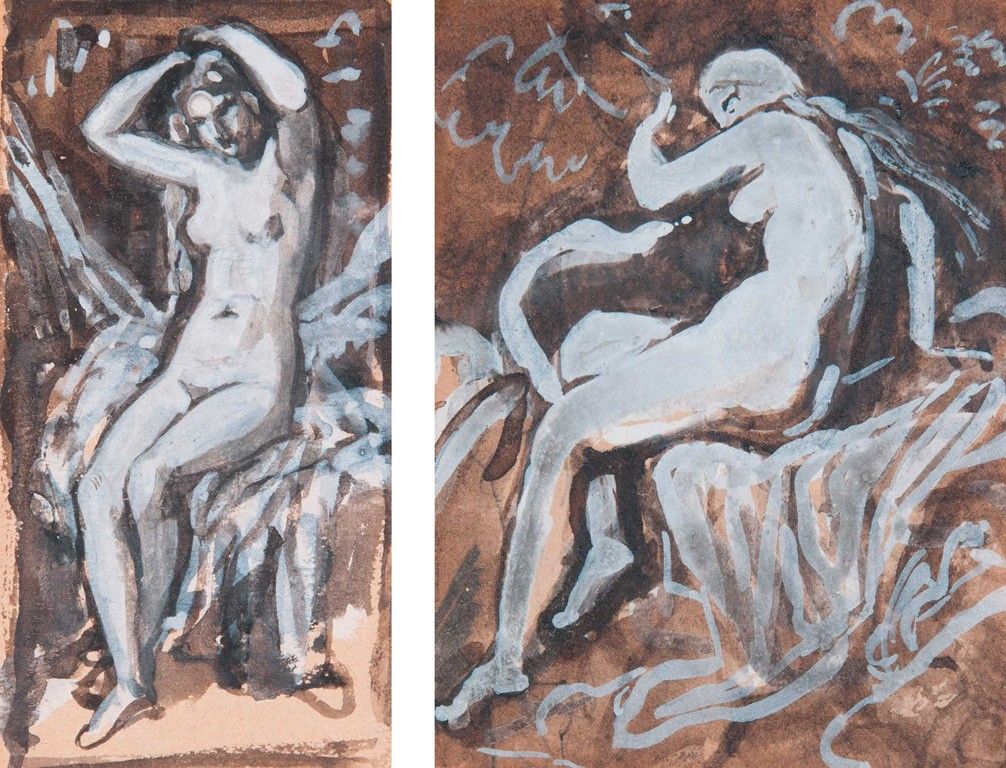 Lotz Károly (1833-1904): Léda a hattyúval és Akt drapériával - párkép