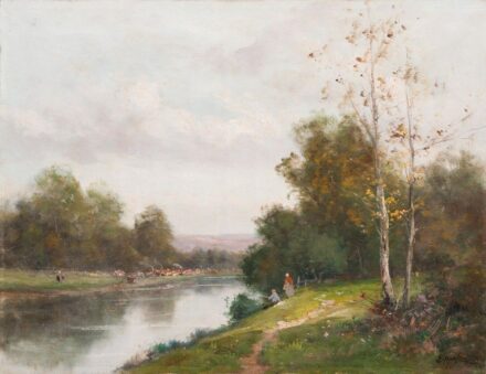 Morisot-Pontillon, Edma (1839-1921): Horgász a folyóparton