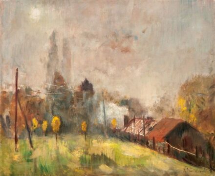 Iványi - Grünwald Béla (1867-1940): Faluvége ködben, 1930-as évek