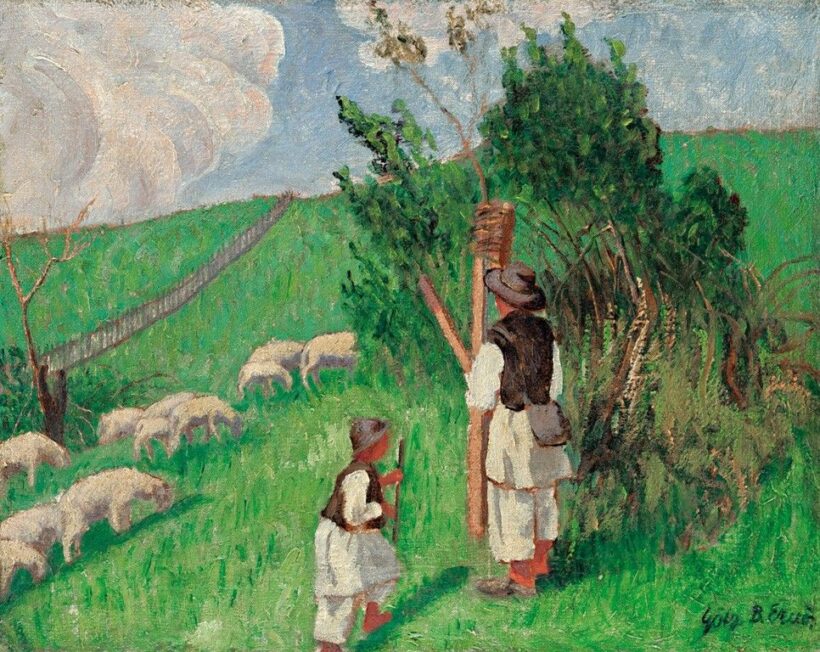 Götz Béla Ernő (1882-?): Nagybányai táj pásztorokkal