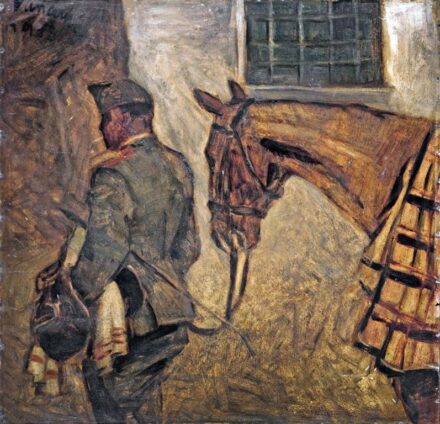 Vaszary János (1867-1939): Lovat vezető huszár, 1918