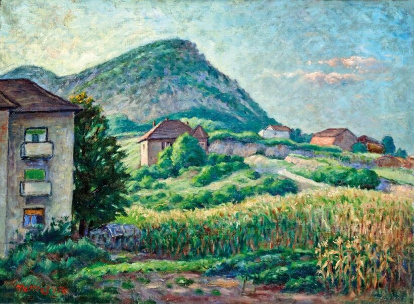 Nemes József, Haranglábi (1889-1976): Dombos táj házakkal, 1957