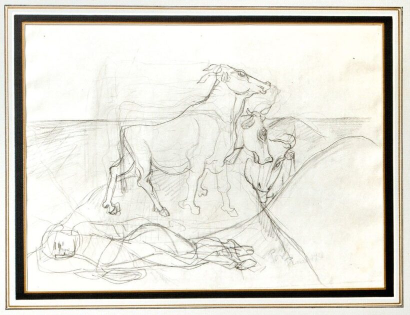 Pór Bertalan (1880-1964): Pihenő pásztor és nyája, 1922