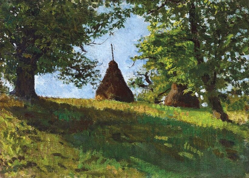 Ismeretlen magyar festő, 1900-as évek eleje:Nagybányai domboldal boglyákkal