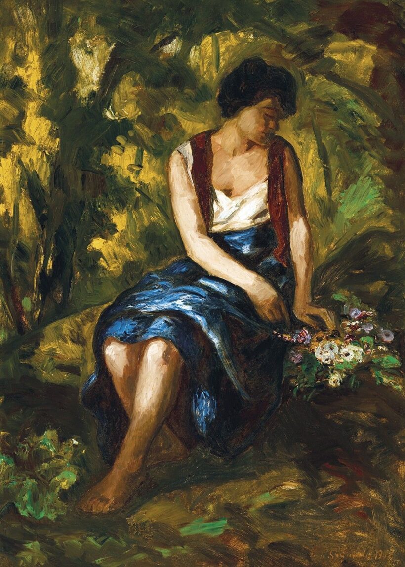 Iványi Grünwald Béla:Lány virágcsokorral (Tisztáson), 1930-as évek