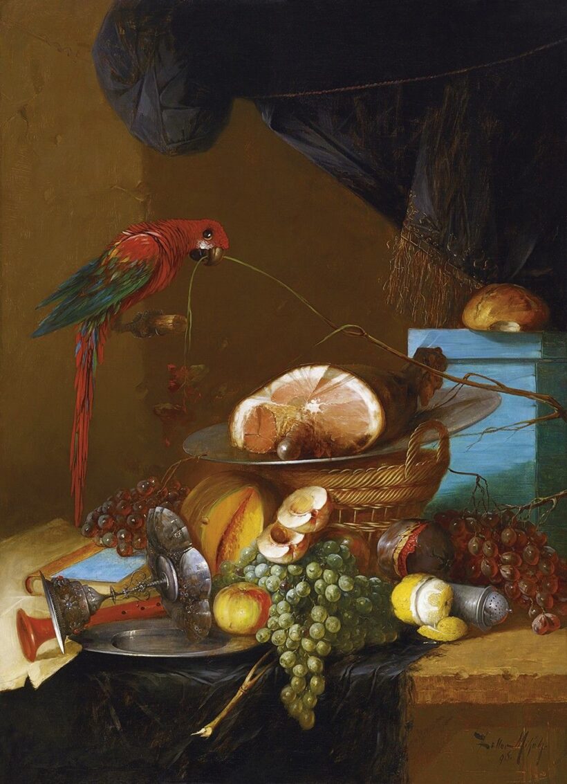 Zeller Mihály:Gyümölcscsendélet papagájjal, 1896