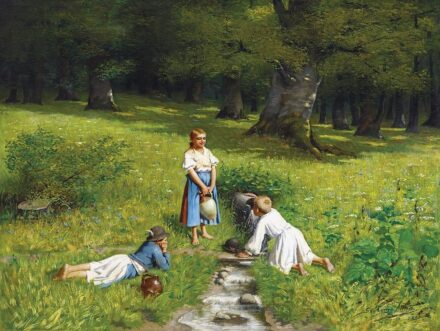Szobonya Mihály:Nagyerdő széle (Gyerekek a forrásnál)
