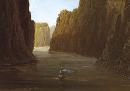 Újházy Ferenc:Kis magyar hajó a szorosban (Kazán-szoros a Vaskapunál), 1887
