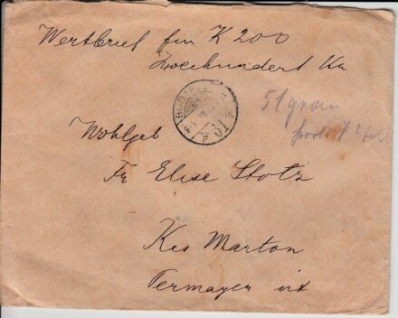 50-849 1915. Levélboríték Kismartonba címezve. 5 db viaszpecséttel "Eppler Budapest"