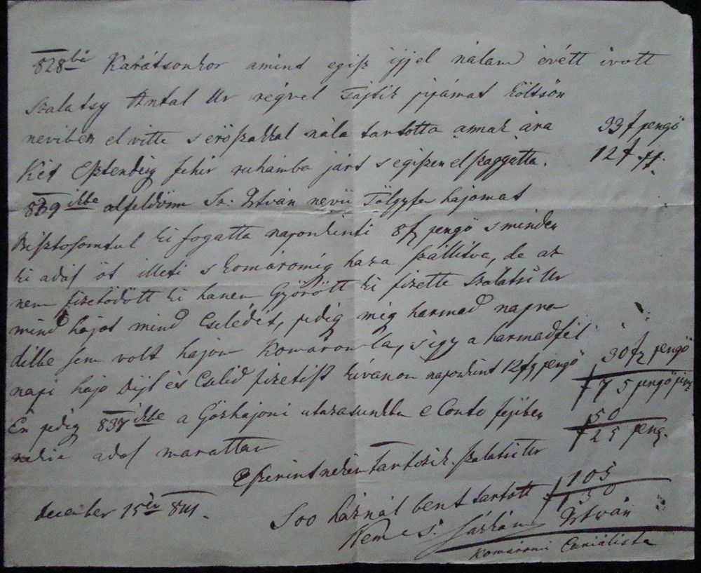 50-1053 1841 Szalay Antal álltal okozott kár leírása a győri só házban