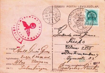 50-1016 1940 Szatmárnémeti visszatért, ellenőrzött, hátulján magyar kokárdával díszitve